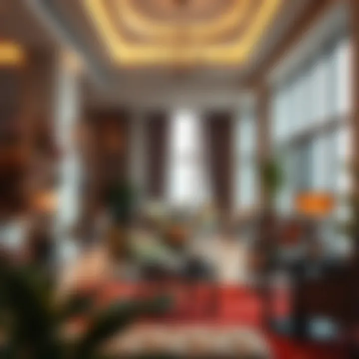 Cozy hotel lobby showcasing warm ambiance