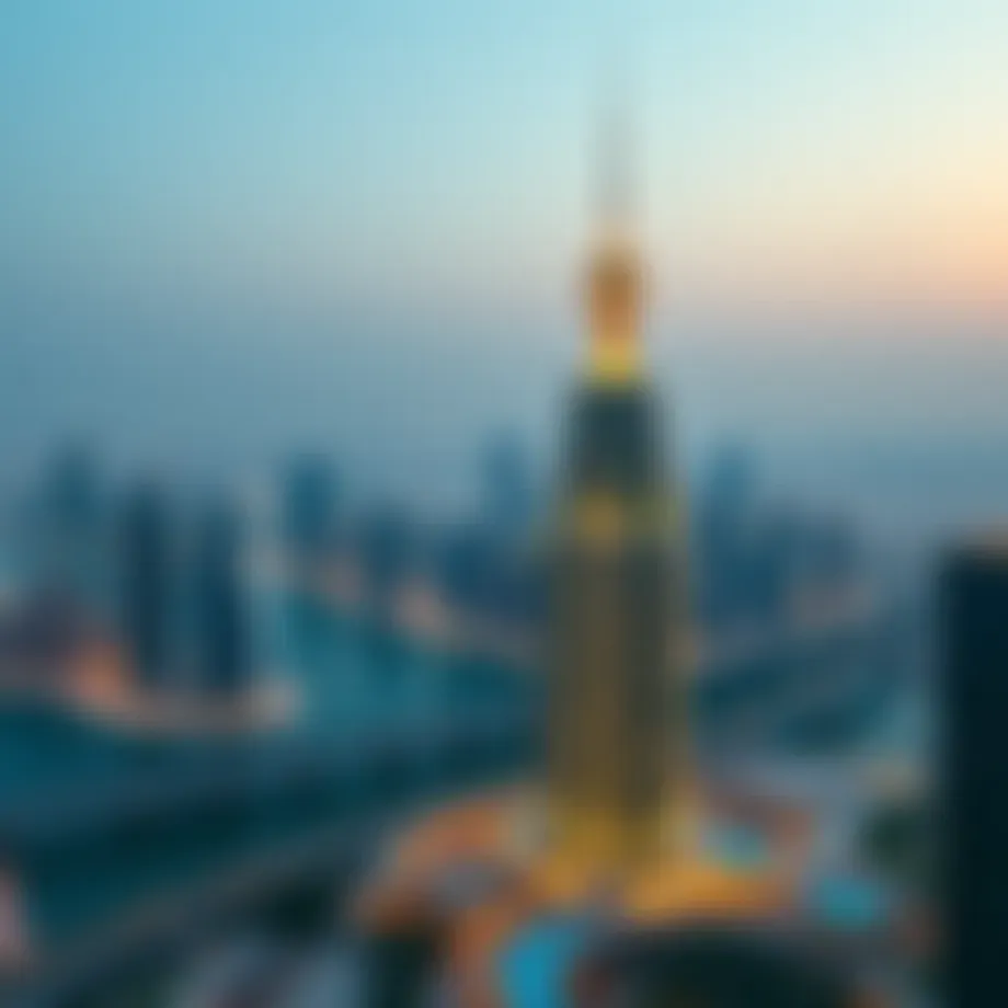 Stunning view of Al Batool Tower against the Dubai skyline