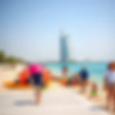 Vibrant beachfront scene with visitors enjoying Blue Waters Island
