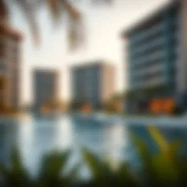 Luxurious residential buildings on Blue Waters Island with serene blue waters