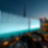 Aerial view of the Burj Khalifa fountains with the skyline in the background