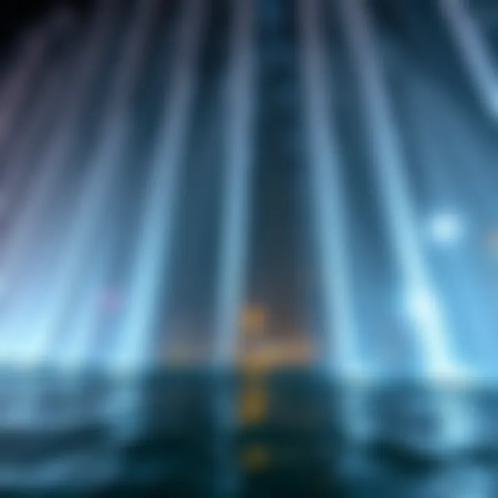 Synchronized Water Jets at Burj Khalifa Close-up of the water jets synchronized with lights at Burj Khalifa