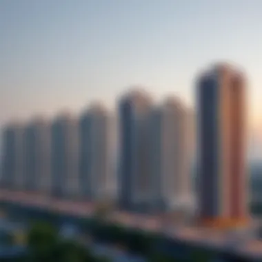 Dubai Skyline with Studio Apartments Architectural view of a Dubai skyline featuring multiple studio buildings