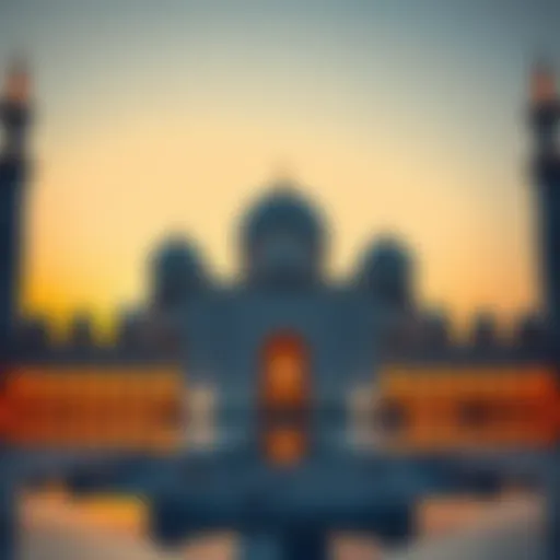 Stunning view of the Sheikh Zayed Grand Mosque at sunset
