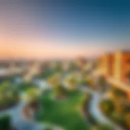 A panoramic view of Al Furjan showcasing its modern architecture and green spaces