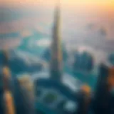 Aerial view of Burj Khalifa surrounded by Dubai skyline