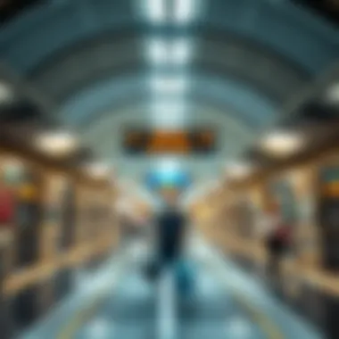 Interior Design and Passenger Flow at the Metro Station Interior of Dubai Studio City Metro Station showing passenger flow