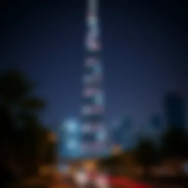 Illuminated HSBC Tower at Night Night view of HSBC Tower illuminated in downtown Dubai