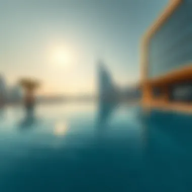 Swimming Pool Area at Princess Tower Swimming pool area with city backdrop at Princess Tower