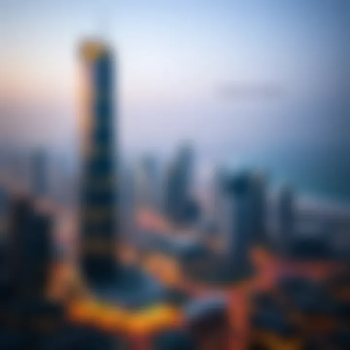 Panoramic view of Dubai's financial district with Standard Chartered Tower