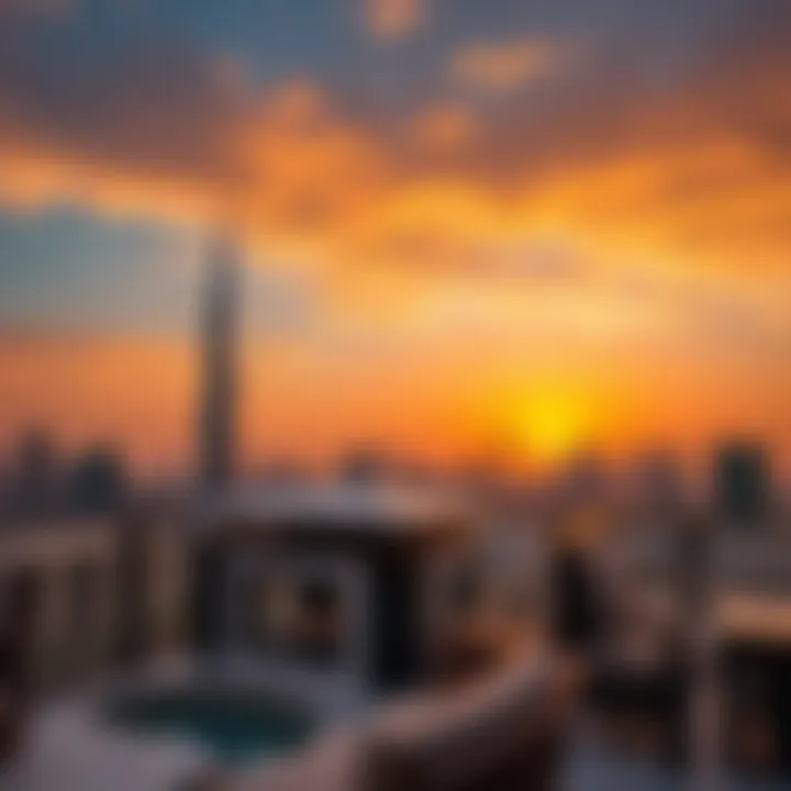 The Dubai skyline featuring Dubai Skyview at sunset