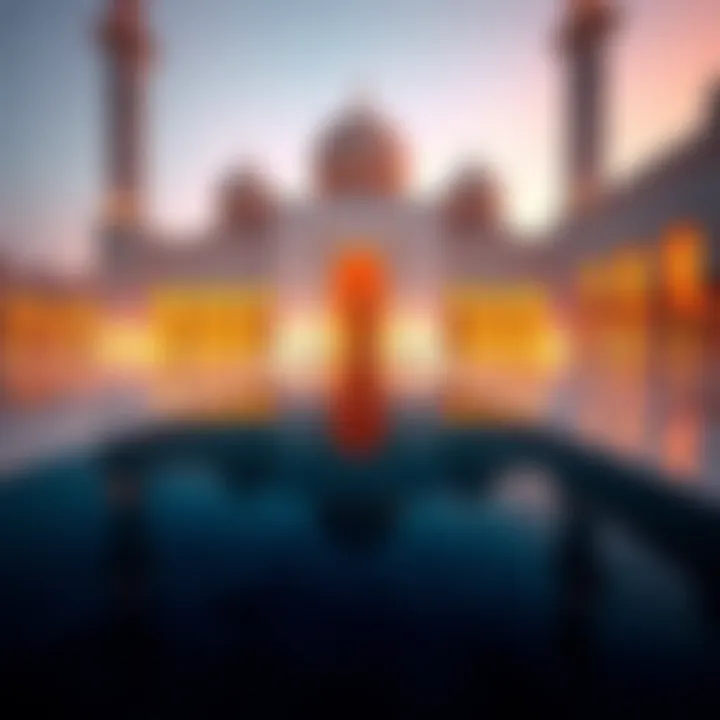 The Sheikh Zayed Grand Mosque reflecting in a tranquil pool.