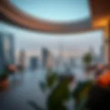 Stunning panoramic view of Dubai skyline from a luxurious penthouse terrace