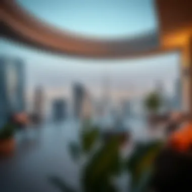 Panoramic Views from a Dubai Penthouse Stunning panoramic view of Dubai skyline from a luxurious penthouse terrace