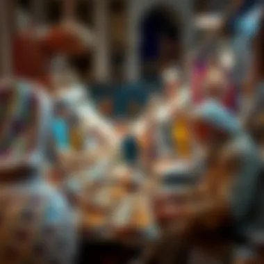 Artisans selling handmade crafts at a bustling market.