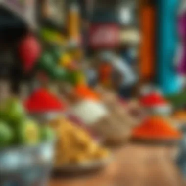 Colorful spices and herbs at a local market in Karama.