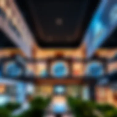 Modern retail complex showcasing luxury brands in Karama.