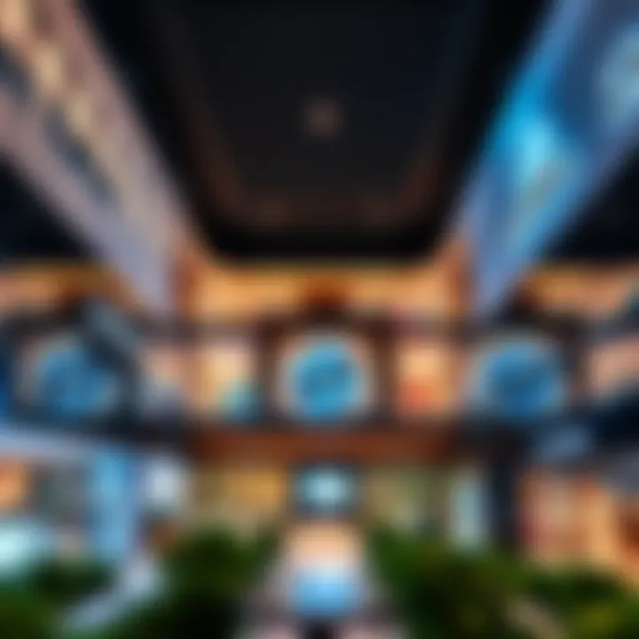 Modern retail complex showcasing luxury brands in Karama.