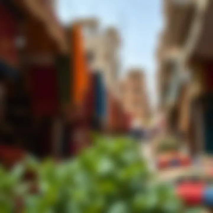A scenic view of a traditional market with vibrant textiles.