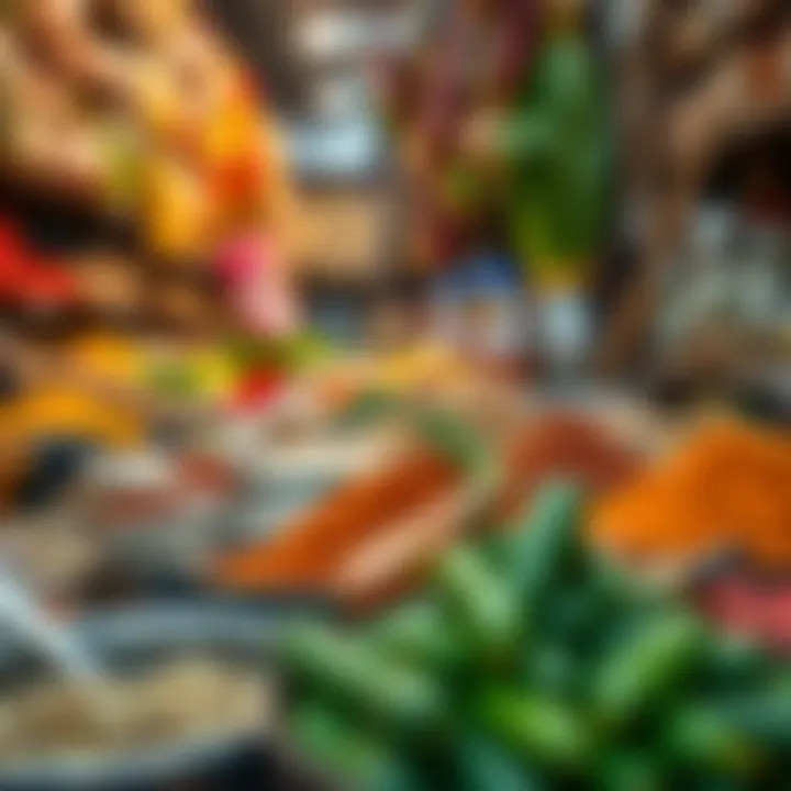 A vibrant market showcasing local spices and ingredients