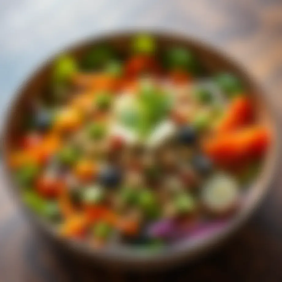 A vibrant salad bowl showcasing fresh ingredients and healthy toppings.