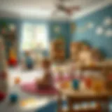 A serene nursery environment with children engaging in activities