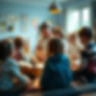 Storytime Session in a Nursery A group of young children enjoying a storytime session with a teacher