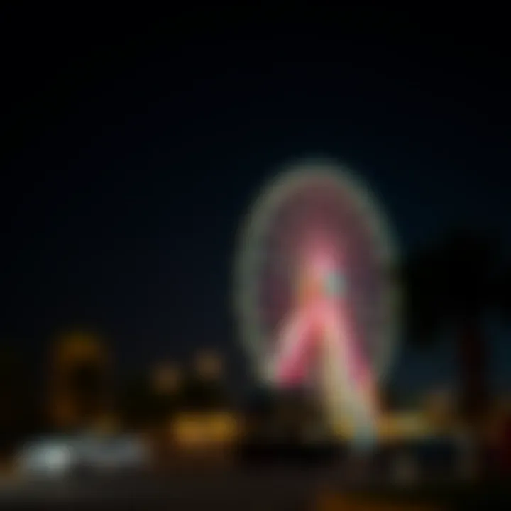 Nighttime Splendor: The Illuminated Global Village Ferris Wheel Night view of the Ferris Wheel illuminated with vibrant lights