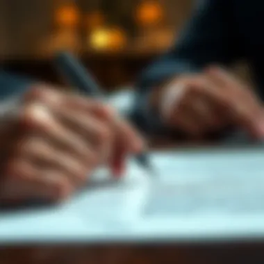 Reviewing Legal Documentation A close-up of hands reviewing legal documents with a pen