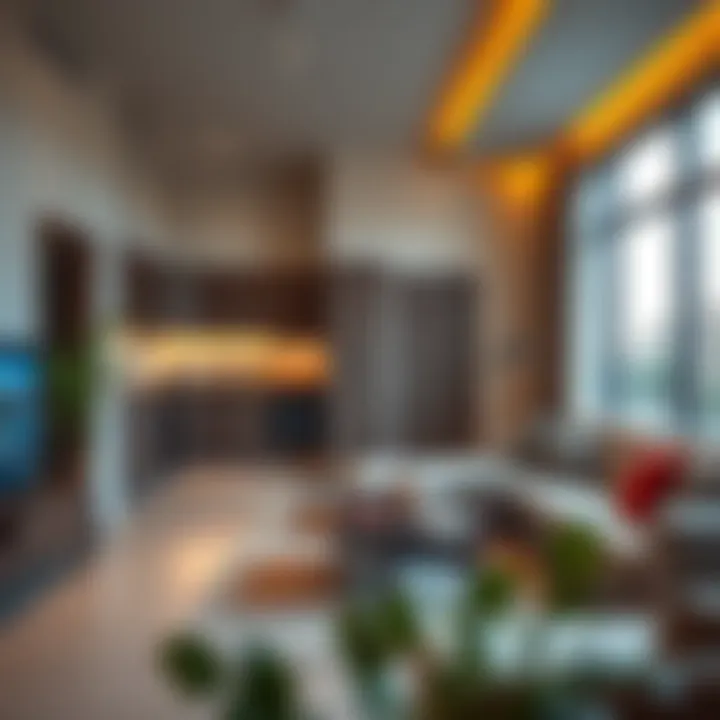 Amenities offered in furnished studios including kitchen and living area