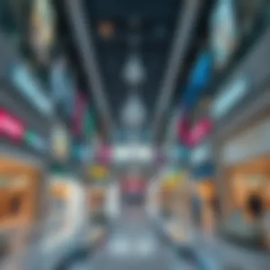 Interior shopping area filled with diverse retail stores