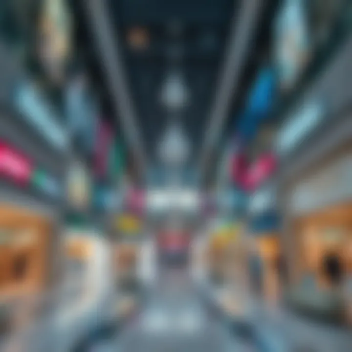 Interior shopping area filled with diverse retail stores