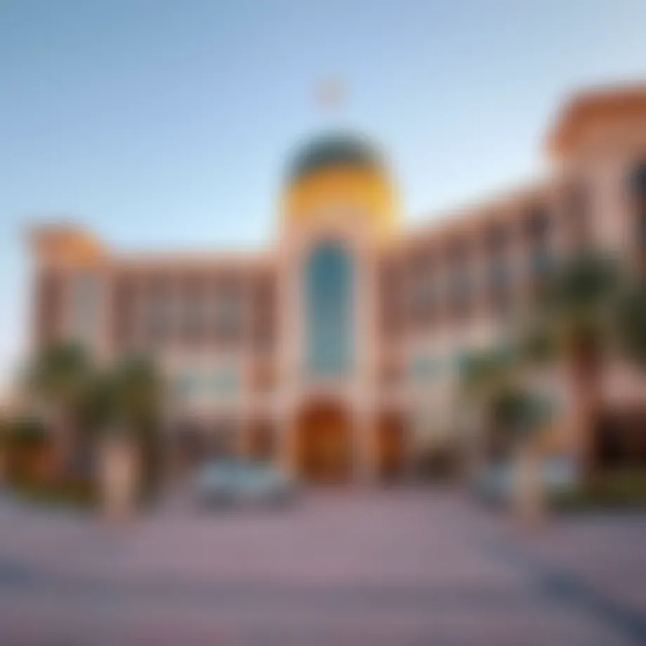 Stunning exterior view of Portofino Hotel Dubai showcasing its architectural design