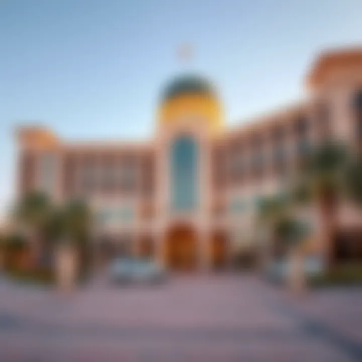 Architectural Marvel of Portofino Hotel Stunning exterior view of Portofino Hotel Dubai showcasing its architectural design