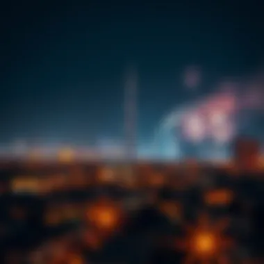 Fireworks Over Dubai Skyline Fireworks display over the skyline of Dubai during a holiday