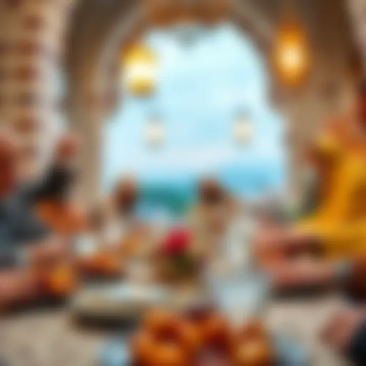 Gathering for iftar meal with dates and water