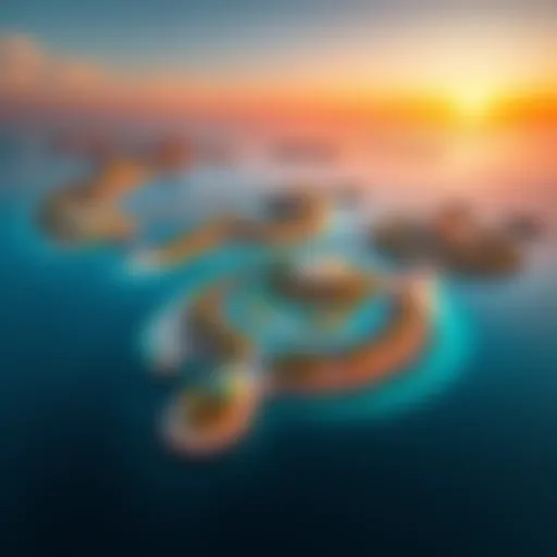 Aerial view of luxury resorts on The World Islands in Dubai