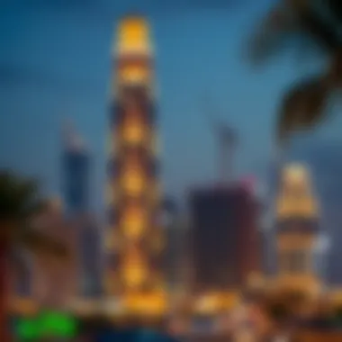 Tiger Tower at Night: A Beacon in the Skyline Evening view of Tiger Tower illuminated against the Dubai skyline