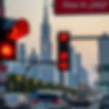 Dubai skyline with traffic lights