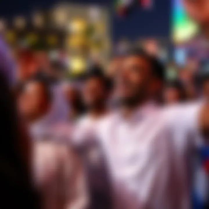 Joyous Community Celebration on National Day Crowds engaging in joyful celebrations filled with music and laughter.