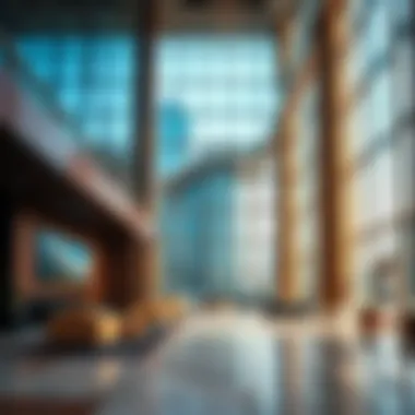 Interior Lobby of Al Saqr Business Tower Interior lobby of Al Saqr Business Tower highlighting modern architecture